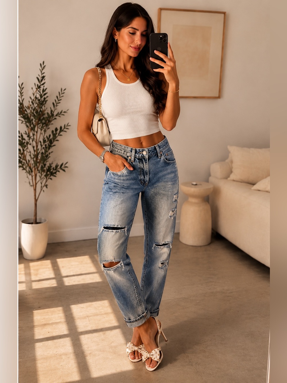 NWOT Blank NYC Distressed Boyfriend Jeans Light Wash Low Rise Stretch Size 26